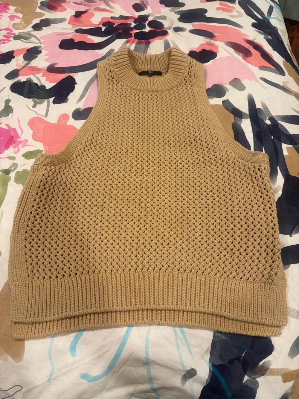 Tibi New York Camel Chunky Open Knit Sweater Vest S